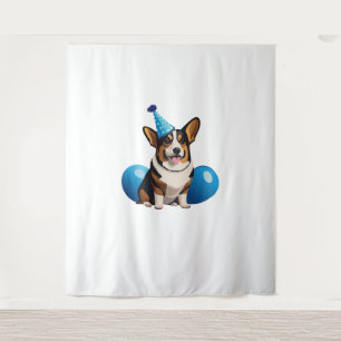 Tapete De Parede Camiseta Clássica Aniversário Corgi Azul
