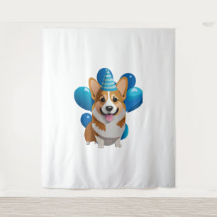 Tapete De Parede Camiseta Clássica Aniversário Corgi Azul (1)