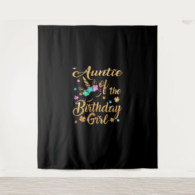 Tapete De Parede Camiseta Tia da Menina Unicórnio que Faz Aniversár (Frente)