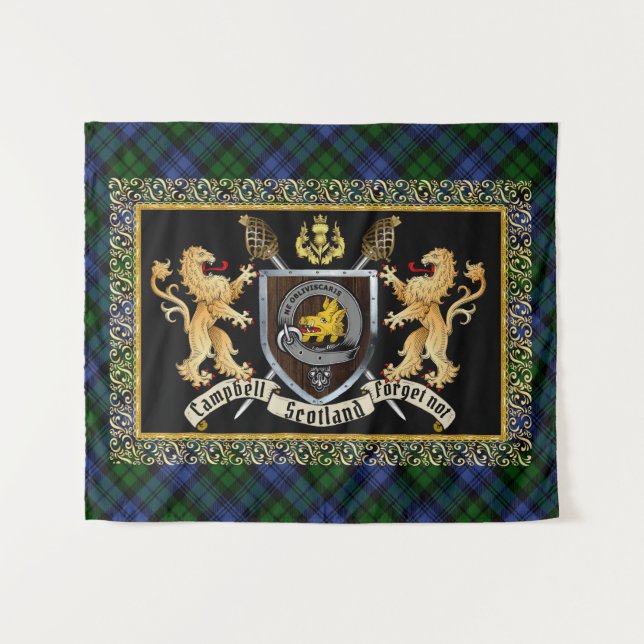 Tapete De Parede Campbell Clan Crachá & Motto w/Lions (Frente (Horizontal))