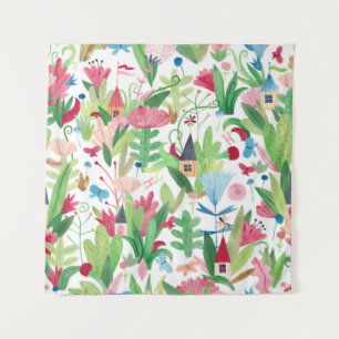 Tapete De Parede Campos Florais: Padrão de Casas de Aquarela