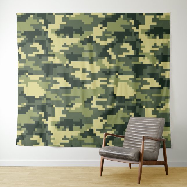 Tapete De Parede Camuflagem Digital Woodland de 8 Bits / Camo (In Situ (Horizontal))