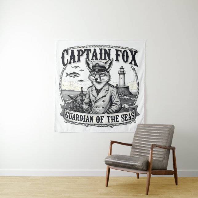 Tapete De Parede Captain Fox Guardian of Seas Nautical Design (In Situ)