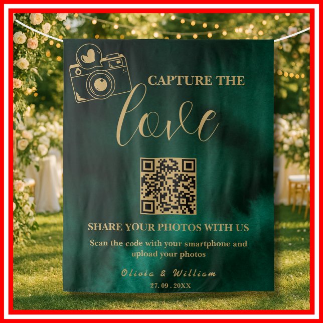 Tapete De Parede Capture The Love Emerald Green & Gold QR Backdrop (Criador carregado)