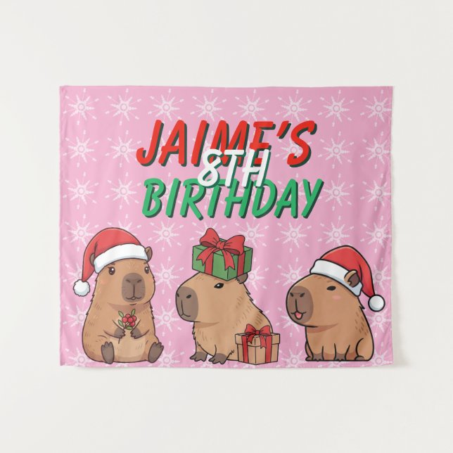 Tapete De Parede Capybara Rosa Natal Aniversário (Frente (Horizontal))