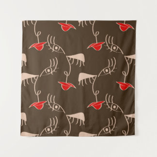 Tapete De Parede Cara de mulher de uma linha: padrão de abstrato.