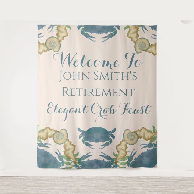 Tapete De Parede Caranguejo Banquete-Aquarela-Caranguejos Azuis, Ap (Frente)