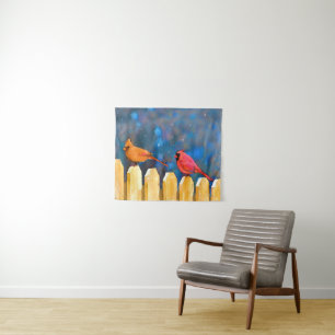 Tapete De Parede Cardeais na pintura de cerca - Arte original