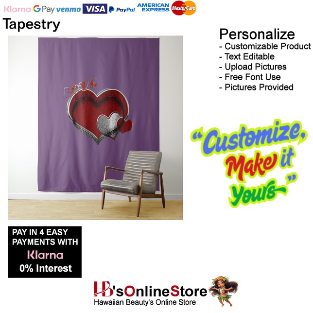 Tapete De Parede Cardíaco Roxo-Roxo Comercial Extra-Grande (Heart Magic Purple Business Tapestry Extra-Large.)