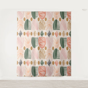 Tapete De Parede Caribe Tribal Mudcloth: Boho Dark Verde, Rosa