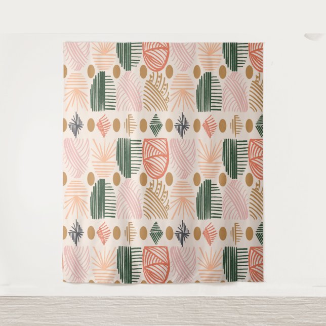 Tapete De Parede Caribe Tribal Mudcloth: Boho Dark Verde, Rosa (Frente)