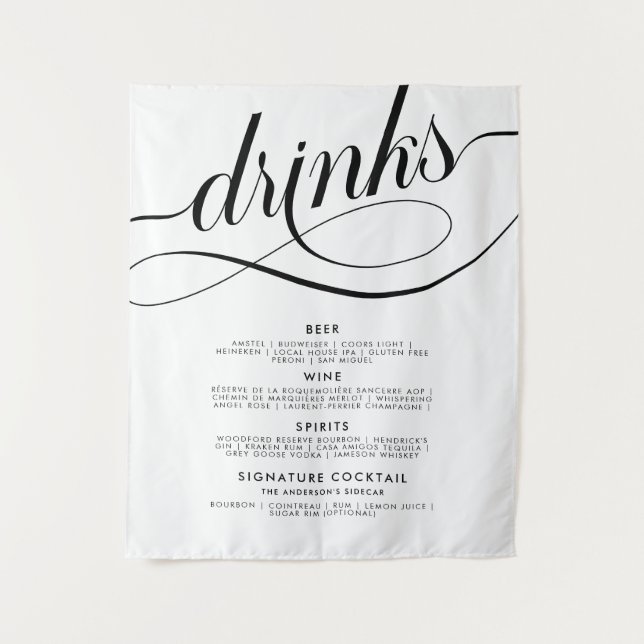 Tapete De Parede Cartaz de Menu de Bebidas de Casamento com Letra E (Frente)