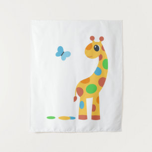 Tapete De Parede Cartoon Giraffe e Borboleta Coloridas