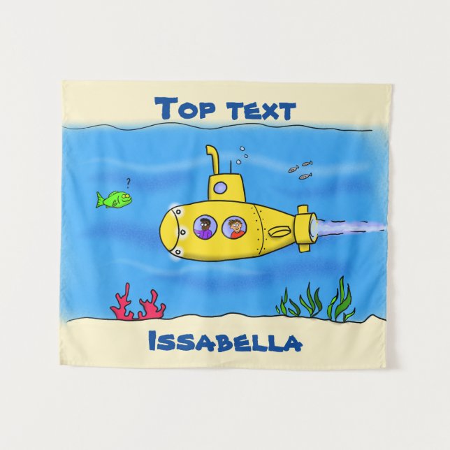 Tapete De Parede Cartoon submarino feliz (Frente (Horizontal))