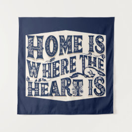 Tapete De Parede Casa é onde está o coração (fundo azul)