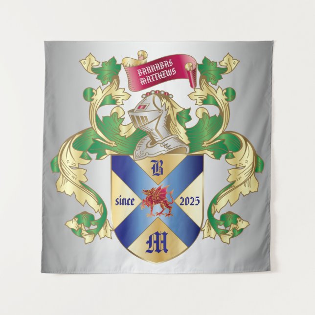 Tapete De Parede Casaco de Monogramas, Dragão de Escudos Silver Kni (Frente)