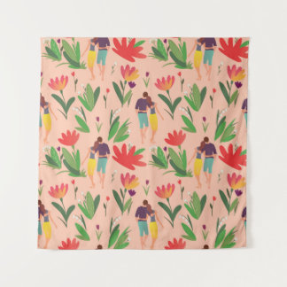 Tapete De Parede casal apaixonado anda entre flores