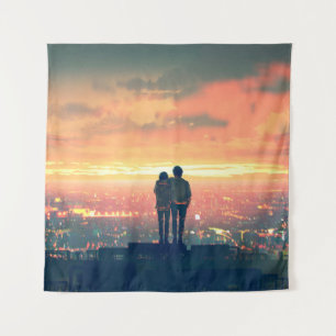 Tapete De Parede casal jovem no topo do teto olhando para c