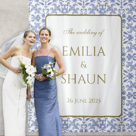 Tapete De Parede Casamento Azul e Branco, estilo Vintage