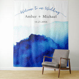 Tapete De Parede Casamento Azul Índigo Aquarela Script Moderno