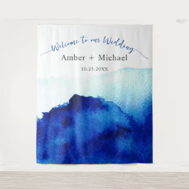 Tapete De Parede Casamento Azul Índigo Aquarela Script Moderno