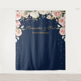 Tapete De Parede Casamento boêmio floral de luxo em azul marinho e 