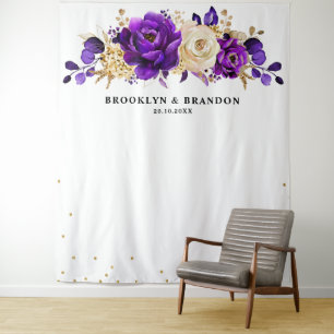 Tapete De Parede Casamento Botânico Floral Roxo Real Dourado