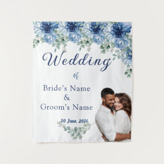 Tapete De Parede Casamento com Floral Azul Empoeirado e Eucalipto