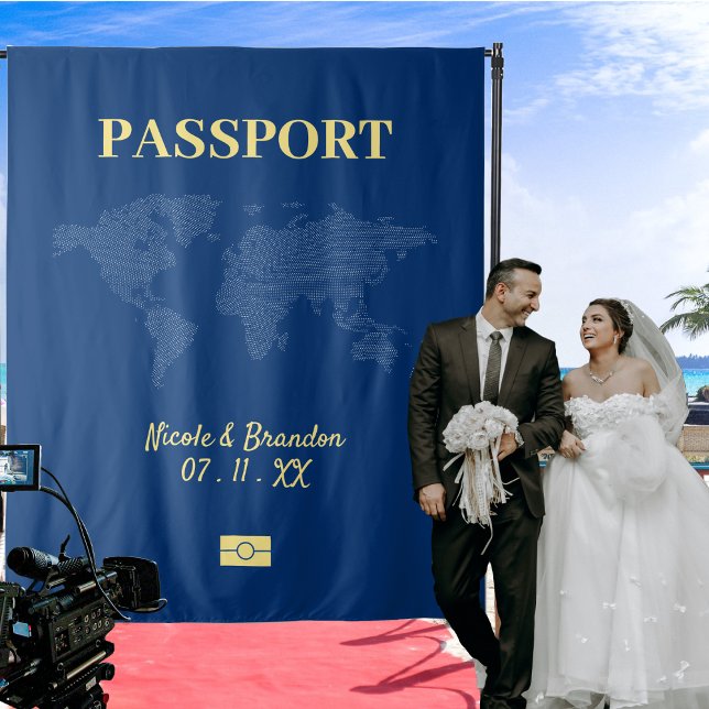Tapete De Parede Casamento de Destino de Passaporte Azul e Amarelo (Blue & Yellow Passport Destination Wedding Tapestry)