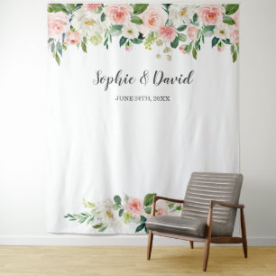 Tapete De Parede Casamento de Flores Rosa Boho Aquarela