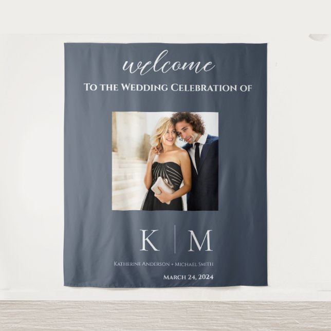 Tapete De Parede Casamento de Foto Azul e Branco- (Frente)