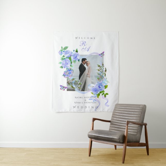 Tapete De Parede Casamento de Fotografia do Monograma de Fita Rosa  (In Situ)