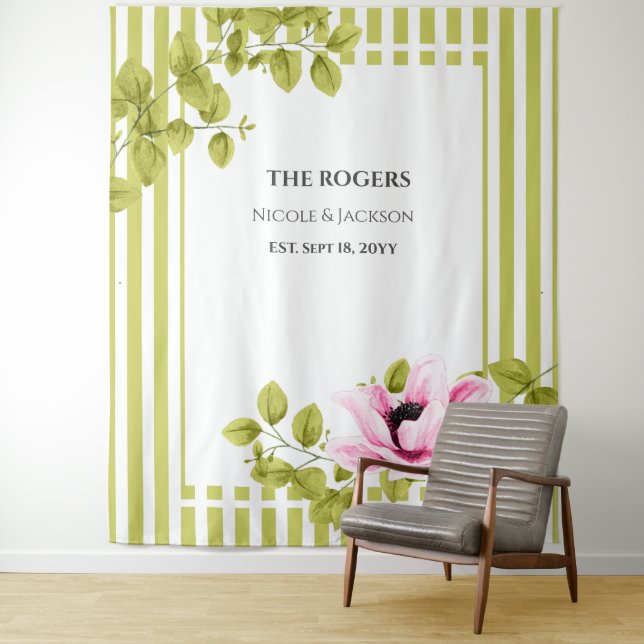 Tapete De Parede Casamento de Fundo Fotográfico com faixas verdes p (In Situ)
