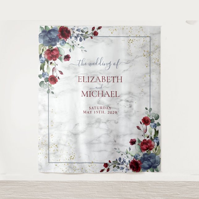 Tapete De Parede Casamento Dourado Floral Azul Brilhante Luz (Frente)