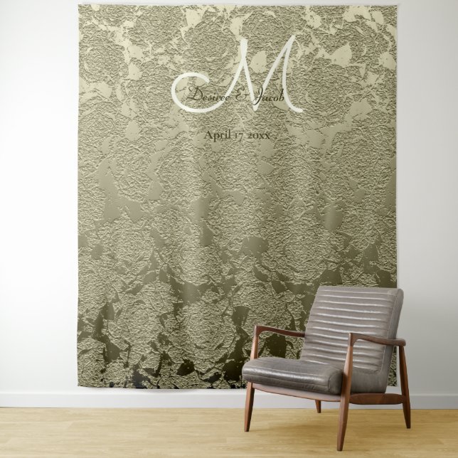 Tapete De Parede Casamento Elegante em Sage Verde e Marfim Monogram (In Situ)