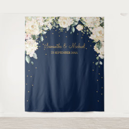 Tapete De Parede Casamento floral Boêmio Navy e branco