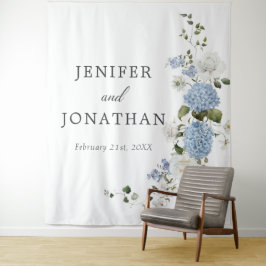 Tapete De Parede Casamento Floral de Hortênsias Azuis e Rosas Branc