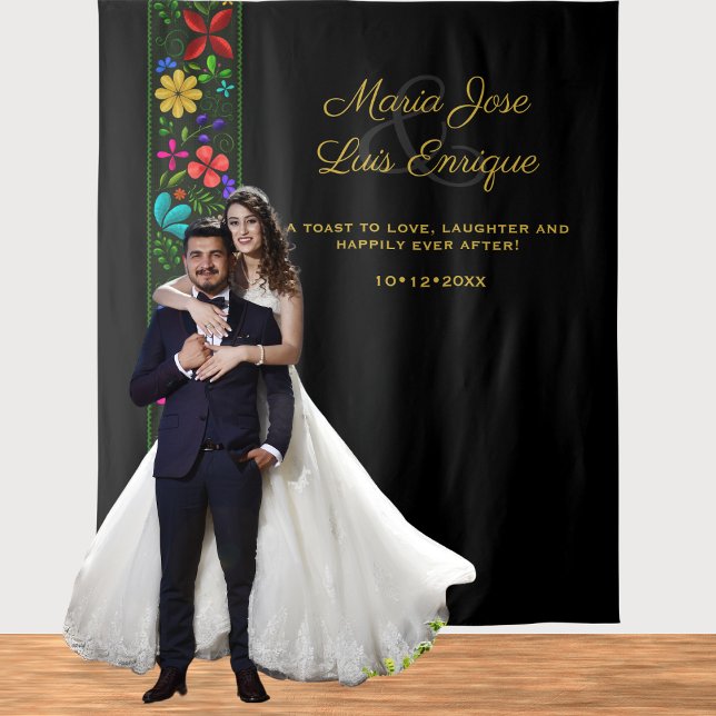 Tapete De Parede Casamento Floral Dourado de Latim Preto Elegante (Criador carregado)