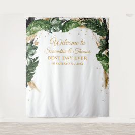 Tapete De Parede Casamento floral dourado tropical boêmio boho