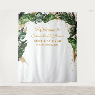 Tapete De Parede Casamento floral dourado tropical boêmio boho