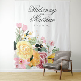 Tapete De Parede Casamento Floral Elegante e Personalizado em Aquar