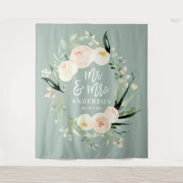 Tapete De Parede Casamento floral em aquarela rosa e verde para Sr 