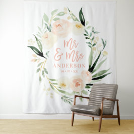 Tapete De Parede Casamento floral em aquarela senhora e senhor pêss