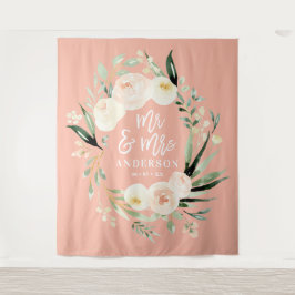 Tapete De Parede Casamento floral em aquarela Sr e Sra em pêssego +