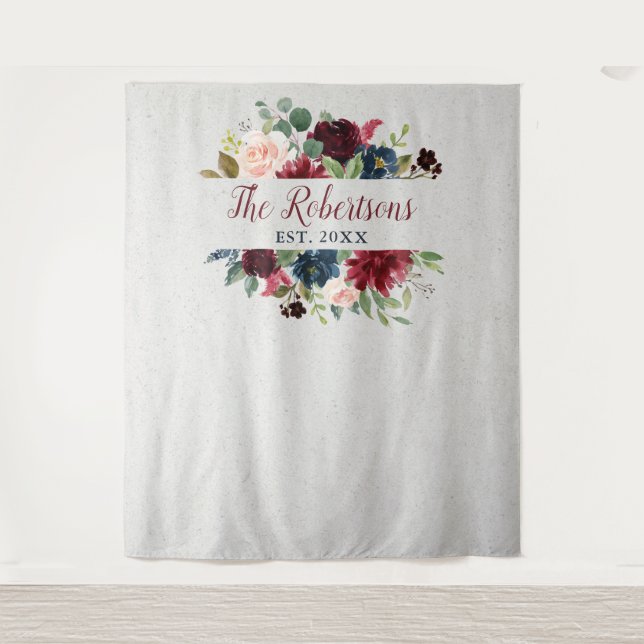 Tapete De Parede Casamento Floral Marsala & Navy Bridal Shower Pers (Frente)