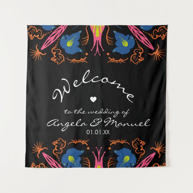 Tapete De Parede Casamento Floral Preto de Elefante Indiano  (Frente)