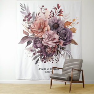 Tapete De Parede Casamento Floral Roxo, Cinza, Cobre e Rosa Empoeir