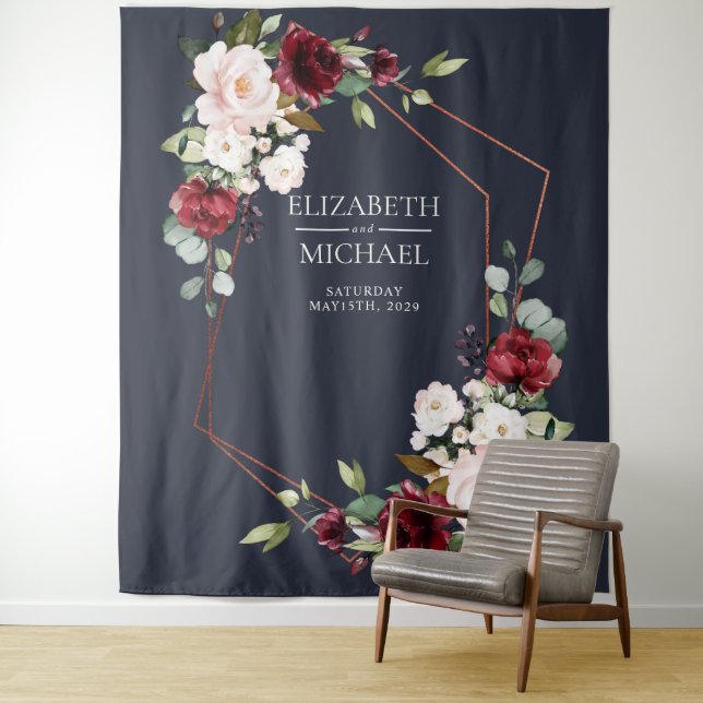 Tapete De Parede Casamento Geométrico Cobre Burgundy Azul Naval (In Situ)