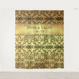 Tapete De Parede Casamento Gótico com Redemoinho Dourado e Preto