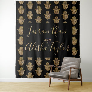 Tapete De Parede Casamento Indiano Salve a data Dourado hamsa Henna